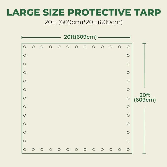 HIRALIY 14 Mil Tarp Waterproof 20x20 Feet, Thick Heavy Duty Tarp with Reinforced Grommets for Firewood, Roof, Camping, Patio, Pool, Boat, Dump Trailer