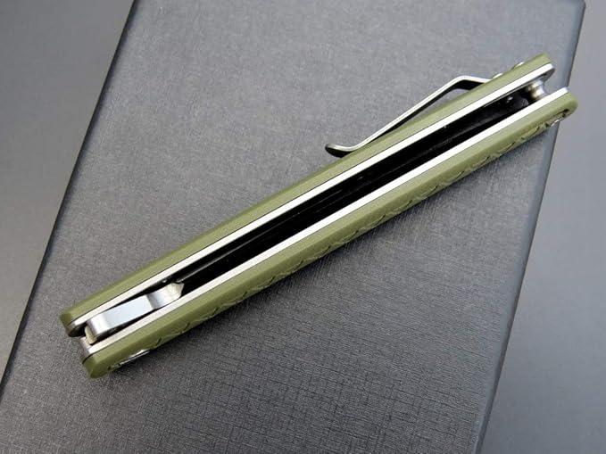 Eafengrow EF16 Folding Knife Flipper Ball Bearing Point D2 Blade G10 Handle with Pocket Clip Everday Carry Pocket Knife Liner Lock Camping Tactical Outdoor Multitool (Army Green)