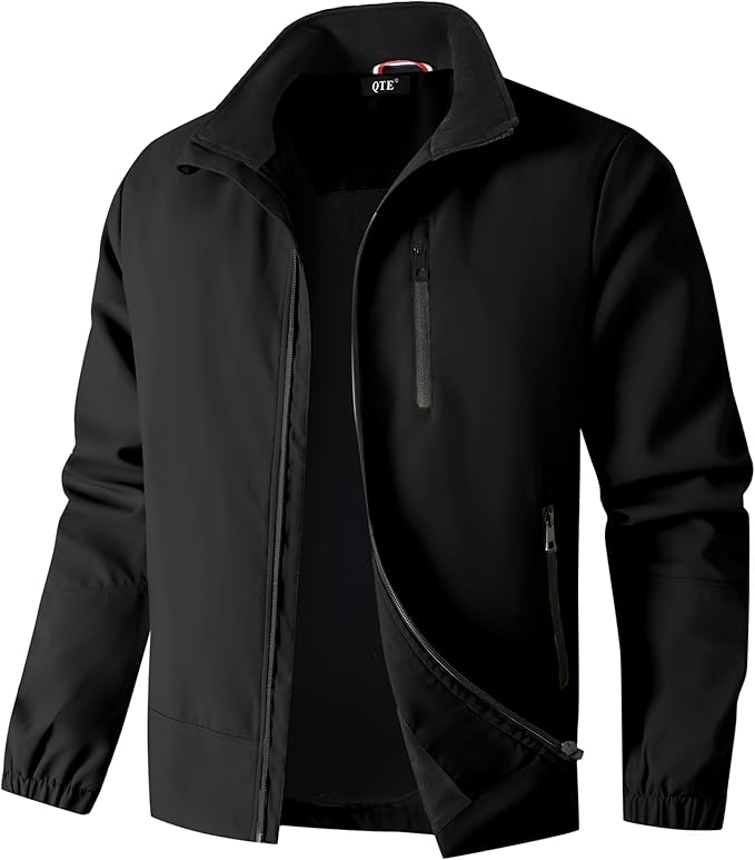 QTE Lightweight Jackets for Men Casual Windbreaker Stylish Light Fall Spring Golf Work Outdoors Business Stand Collar Coat