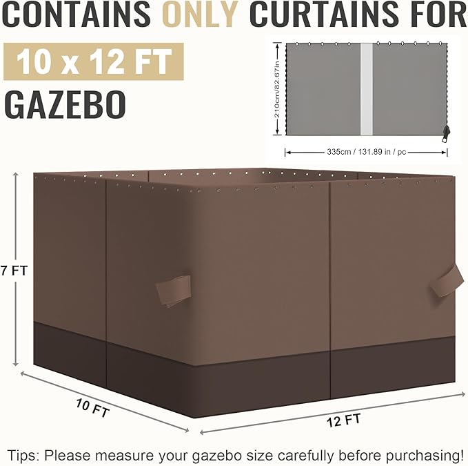 COWVIE 4-Panel 10' x 12' Gazebo Replacement Curtains, Patio Privacy Sidewalls with Double Zipper, Replacement for Outdoor Gazebo Canopy (Curtain Only)