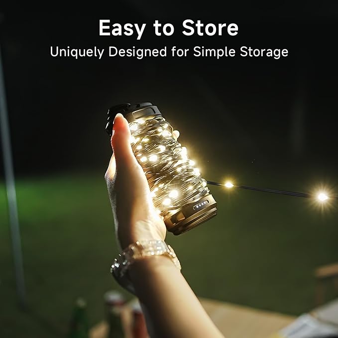 Camping String Lights Rechargeable - 33Ft Quick Storage Portable Tent Lights with 6 Modes, Battery Operated Waterproof Hanging LED Lamp for Patio Garden Party Camping Essentials