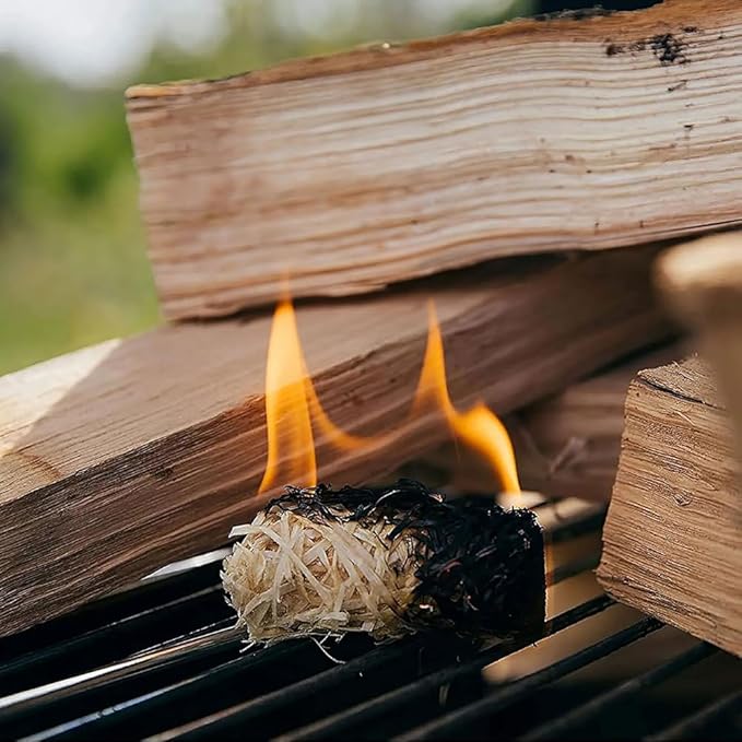 Eco-Friendly Hardwood & Wax Fire Starter | 6-8 Min Burn Time | Quick, Safe Ignition for BBQs, Smokers, Firepits, Woodstoves, Fireplaces & Campfires | FSC Certified | Portable & Mess-Free (60)