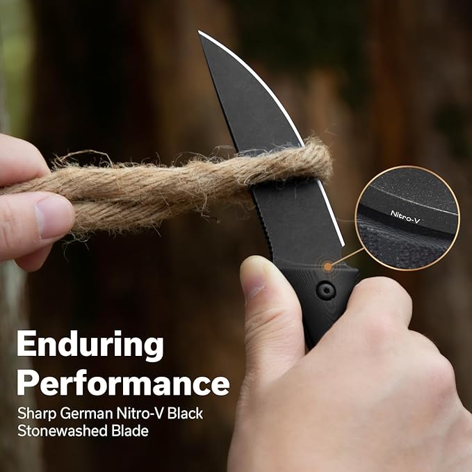 CIVIVI Fixed Blade Knife with a Kydex Sheath, a T-clip, a Lanyard for EDC, Stormridge Full Tang Knife with 3.92" Nitro-V Black G10 Contoured Handle for Outdoor Activities C23041-1