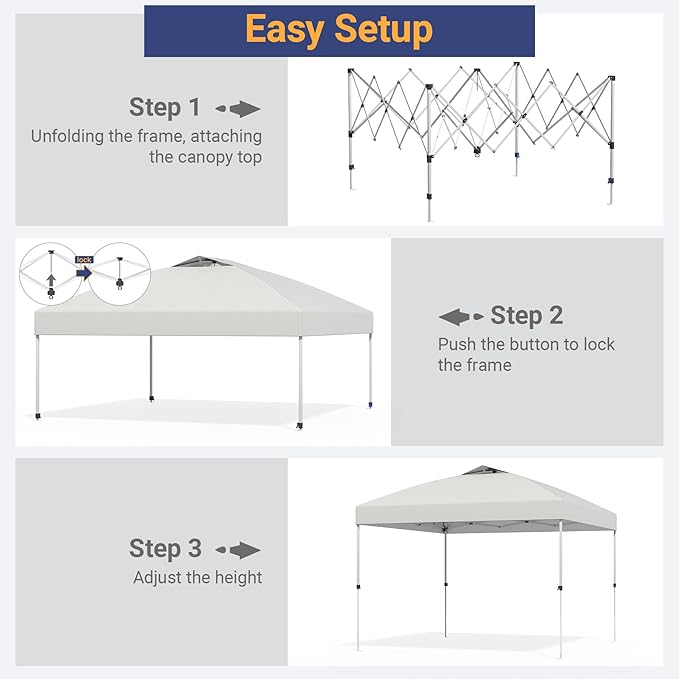10x10 Pop Up Canopy - Instant Setup Beach Tent with Wheeled Carry Bag, 8 Sandbags & 4 Guy Lines - Portable Sun Shade for Camping, Events, Silver Coated Top, White