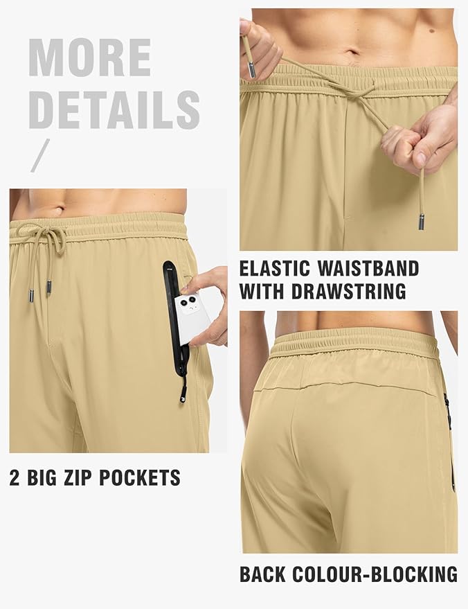 TBMPOY Men's Lightweight Hiking Travel Pants Breathable Athletic Fishing Active Joggers Zipper Pockets