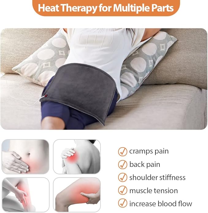 USB Plug-in Heating Pad for Travel Warmth Outdoors, Non-Rechargeable Small Heated Pad 5V Heat Therapy for Pain Relief Abdomen Cramps, 3 Heat Settings & Auto Shut Off (12"x 12") Grey