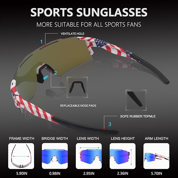 OULAIQI Cycling Sunglasses Polarized Sunglasses for Cycling Men Women with 1 Lens or 3 Interchangeable Lens Baseball Glasses