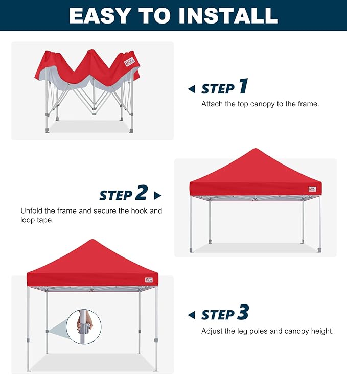 MASTERCANOPY Pop Up Canopy Tent Commercial Grade 10x10 Instant Shelter (Red)