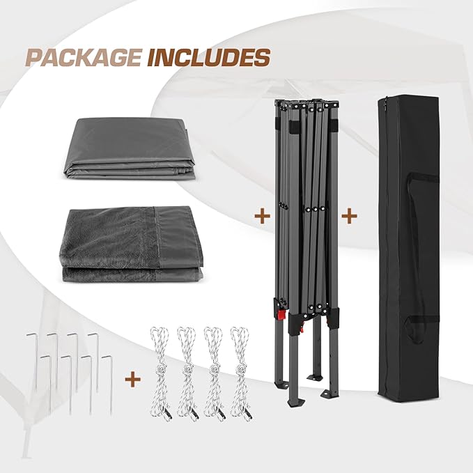 EAGLE PEAK 10x10 Slant Leg Easy Setup Pop Up Canopy Tent with Mosquito Netting 64 sqft of Shade, Gray