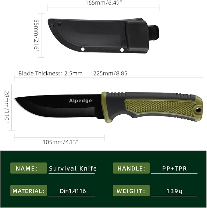Professional Tactical Knife with 360ยฐ Rotating Belt Sheath | Premium German DIN 1.4116 Steel Blade with Non-Stick Coating | Heavy-Duty Fixed Blade for Survival, Camping, Hunting