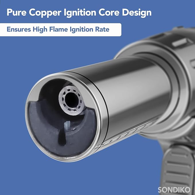 Sondiko DUAL Style Flame Butane Torch Lighter, Adjustable Flame Size Butane Lighter, Refillable Blow Torch with Continuous Flame Lock for Creme Brulee, Cooking(Butane Gas Is Not Included)