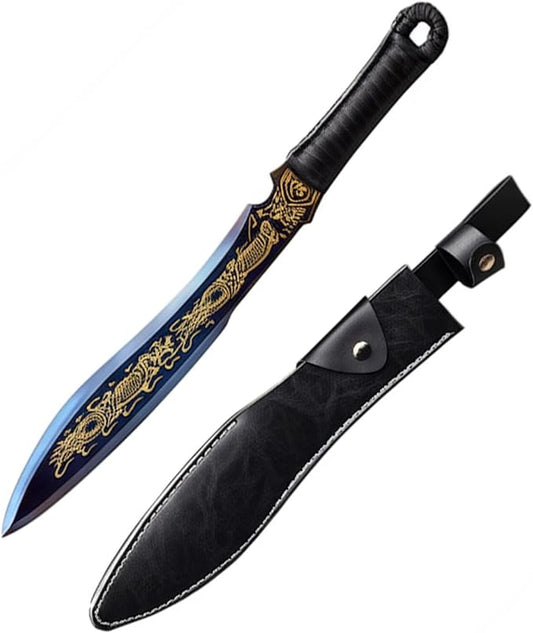 Kukri Fixed Blade Knife With Sheath, 12in Manganese steel Full Tang Heavy Duty Camping Knives for Bushcraft Survival Hunting