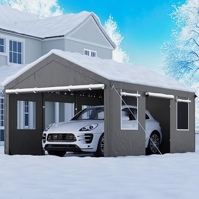 SANWAY 12x20 Gazebo Canopy Tent, Heavy Duty Carport with Removable Sidewalls & Doors, Portable Garage with Roll-up Ventilated Windows, Dark Gray