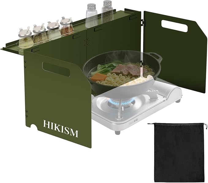 Camping Stove Windscreen, Lightweight Foldable Outdoor Wind Blocker Gas Stove Windshield Wind Screen with Extend Frames for Camping Stove, Glamping, Navy Green