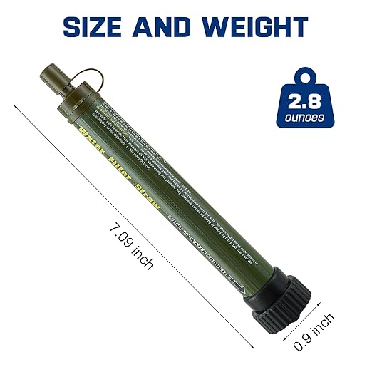 Water Filter Straw Outdoor Portable Water Purifier Survival Gear and Equipment for Hiking Camping Travel 3 Pack Army Green