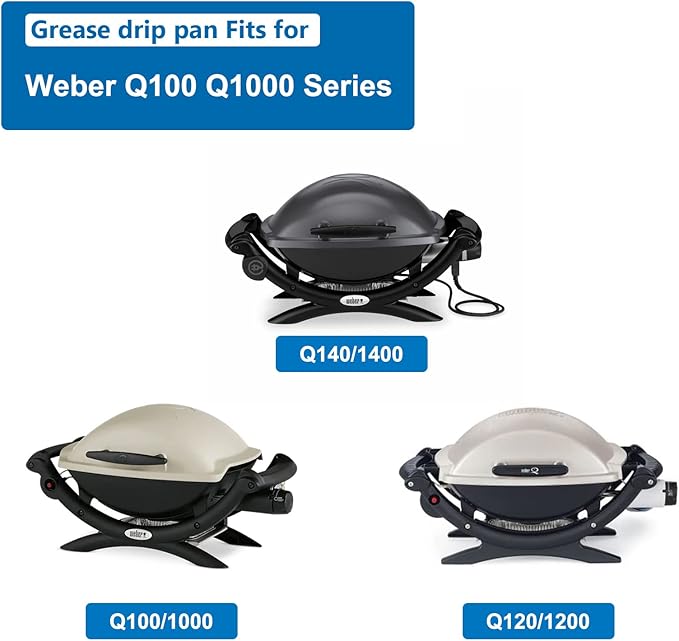 Uniflasy 80346 Catch Pan for Weber Q100 Q1000 Q120 Q140 Q1200 Series Drip Tray for Weber Baby Q Gas Grill with 6415 15pack Aluminum Liner Replacement for Weber 41887