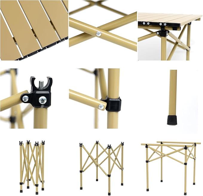 Wind Tour Portable Camping Table Folding Side Table Aluminum Lightweight Table with Carry Bag for Outdoor Cooking Hiking Picnics BBQ Travel (Khaki)