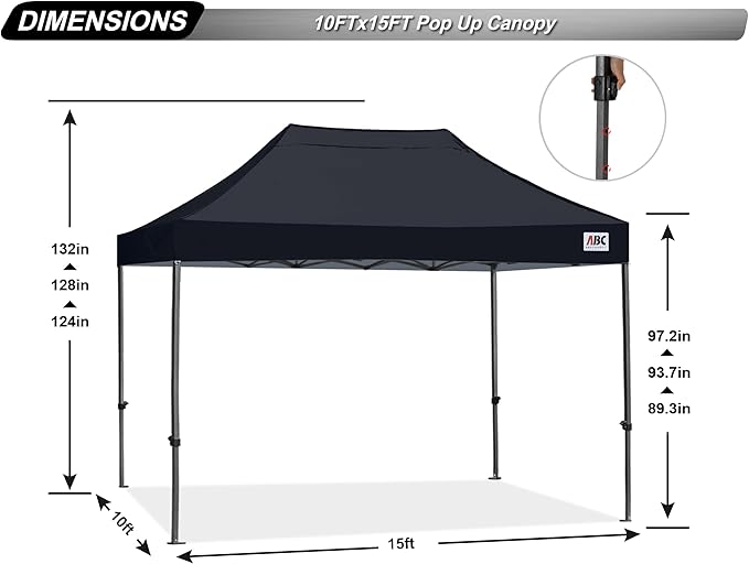 ABCCANOPY Patio Pop Up Canopy Tent 10x15 Commercial-Series (Black)