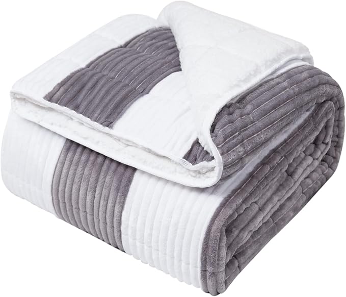 Weighted Blanket for Adults (15lbs, 60"x80" Queen Size) - Sherpa Fuzzy Heavy Blanket for 120-160lbs with Premium Glass Beads - Soft Thick Blanket for All-Season Sleeping Comfort - Grey