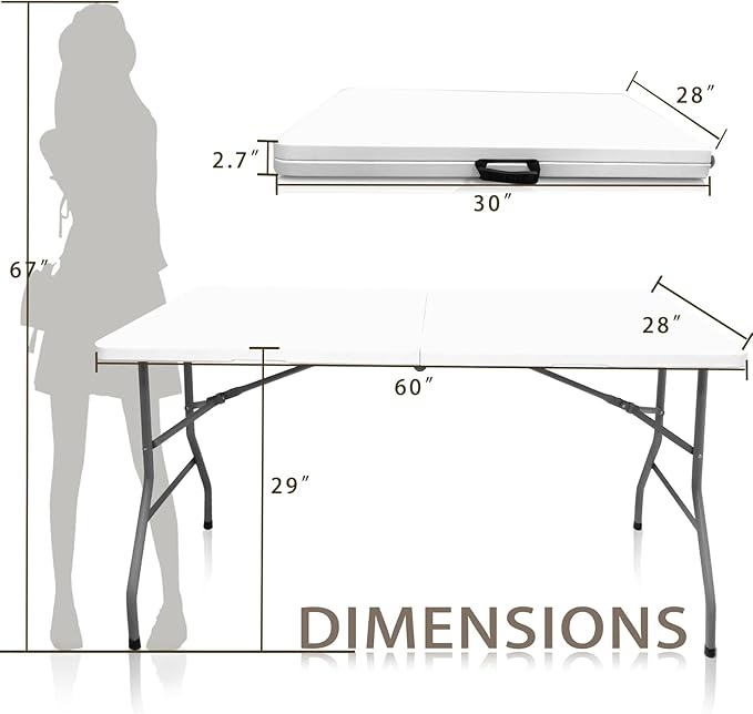 Plastic Folding Table, 5 FT Folding Table, Plastic Portable Tables for Dining Parties Card Picnic Camping, Granite White