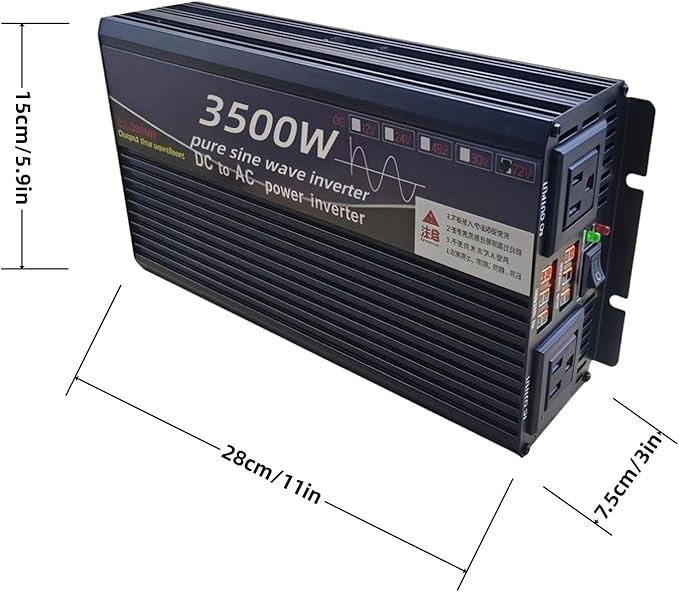 3500W Power Inverter 24V DC to 110V AC Converter with LED Display Dual AC Outlets Dual Fans Radiating for RV, Camp, Boat and Home Emergency Portable Pure Sine Wave Inverter (LED Screen, 3500W 24V)