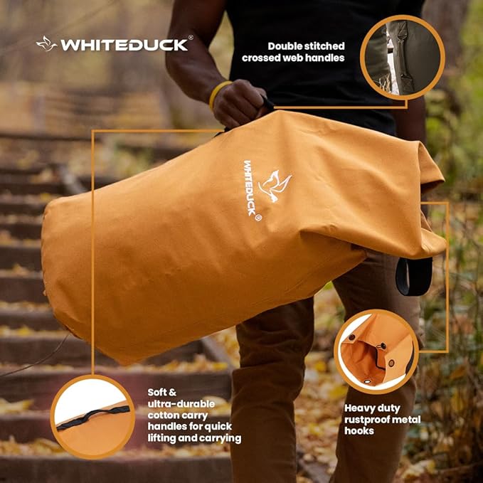 WHITEDUCK Top Load Canvas Folding Duffel Bag, Water Resistant Army Style Shoulder Bag for Men and Women- Gym, Sports, Travel, Hiking, Camping, Backpacking (Extra Large 30" x 50",Olive)