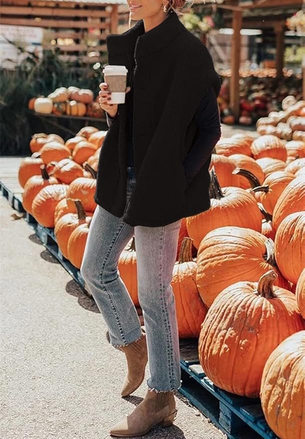 Hongqizo Womens Fuzzy Fleece Vest Casual Oversized Warm Button Down Sherpa Vest Jacket with Pockets