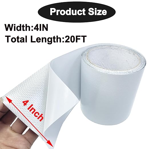 Waterproof Repair Tape for Awning, 4IN x 20FT Outdoor Canvas Tarp Repair Tape, Tent, Boat Covers, Canopy, Sail Tape, Tear Repair Patch Kit, Heavy Duty UVproof, White