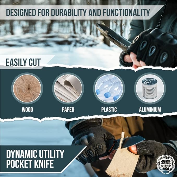 Holtzman's Gorilla Survival - The Clip Point Folding Pocket Knife (Silver) - D2 Steel Blade - Tactical EDC Knife with G10 Handle & Pocket Clip