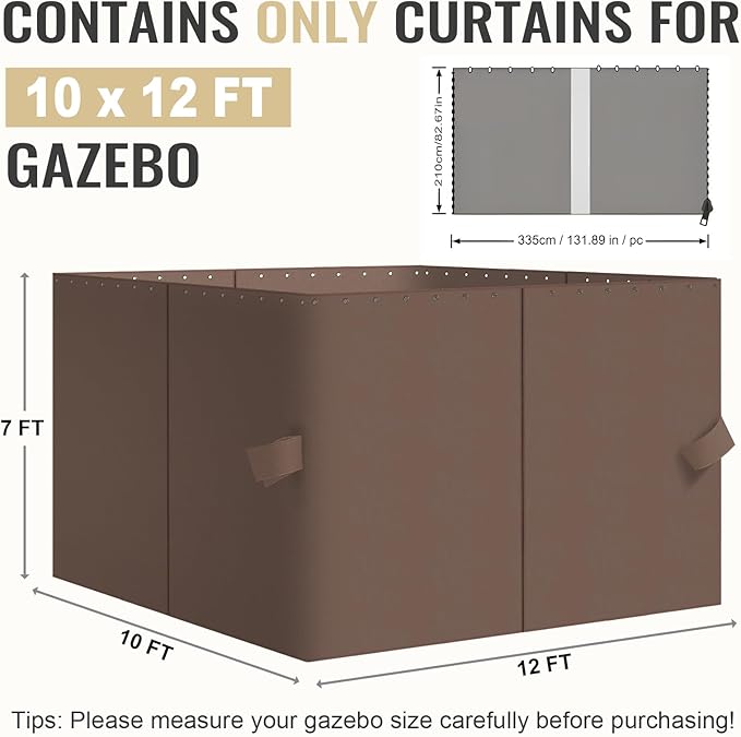 COWVIE 4-Panel 10' x 12' Gazebo Replacement Curtains, Patio Privacy Sidewalls with Double Zipper, Replacement for Outdoor Gazebo Canopy (Curtain Only)