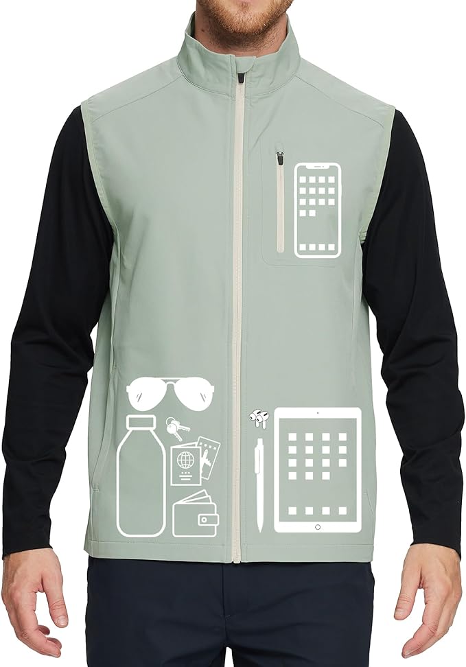 M MAELREG Mens Vests Outerwear Windproof Lightweight Softshell Vests Zip Pockets Sports Sleeveless Jacket Golf Vests for Men