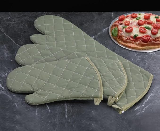 13 Inch Heat Resistant Oven Gloves New Cotton Oven Mitts Kitchen Gloves High Temperature Cooking Tool BBQ Gloves (13" Olive drab, 13 Inch)