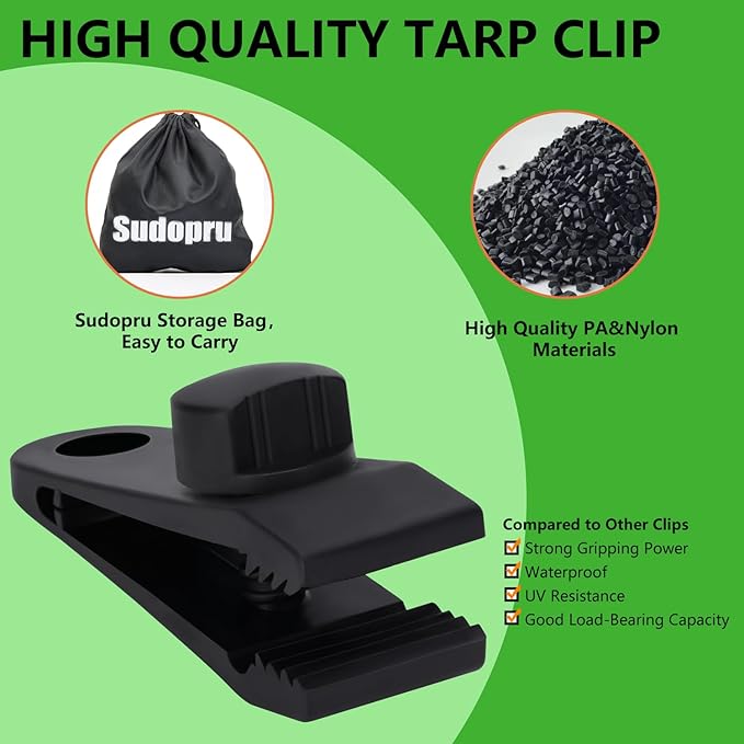 Tarp Clips Heavy Duty Lock Grip, 14 Pcs Tarp Clamps Heavy Duty, Awning Clamp Fasteners Grip, Tent Clip for Tarps, Car Cover, Canvas, Swimming Pool Covers(10 Pcs Clips and 4 pcs Cords)