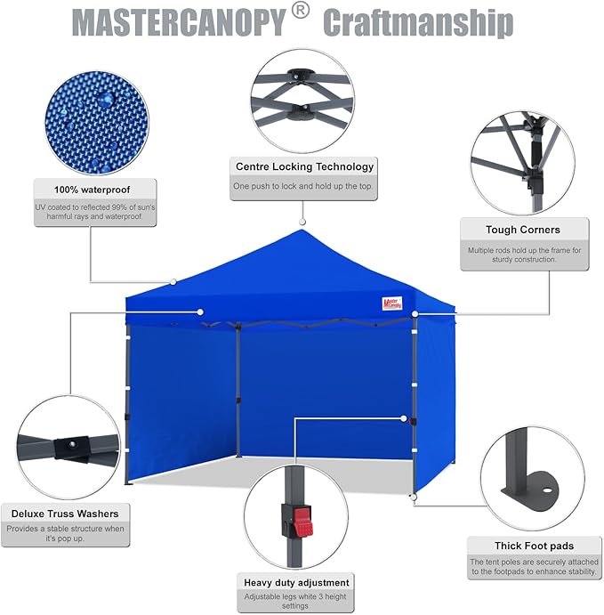 MASTERCANOPY Heavy Duty Pop-up Canopy Tent with Sidewalls (10x10,Blue)