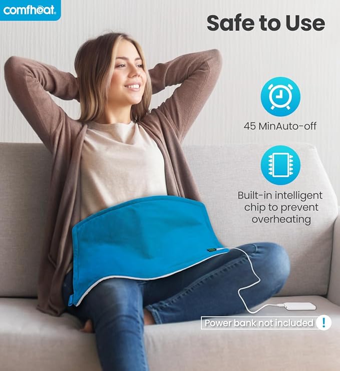 USB Heating Pad, 5V Heated Travel Pads, 3 Heat Settings & Auto Shut Off, Hot Therapy for Pain Relief Abdomen Cramps (16"x 12") (Non-Chargeable) Blue