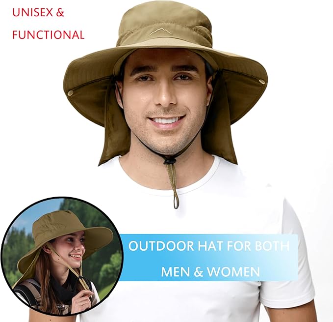 ZOORON Sun Hat for Men Women Fishing Hat with Neck Flap Wide Brim Bucket Hat UV Protection for Beach Camping Hiking