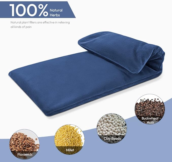 Microwavable Heating Pad with Washable Cover, 8 x 18 Microwave Heating Pad for Neck and Shoulders, Moist Heat Bean Bag Warm Compress for Knee, Joints, Wrist, Abdomen (Dark Blue)