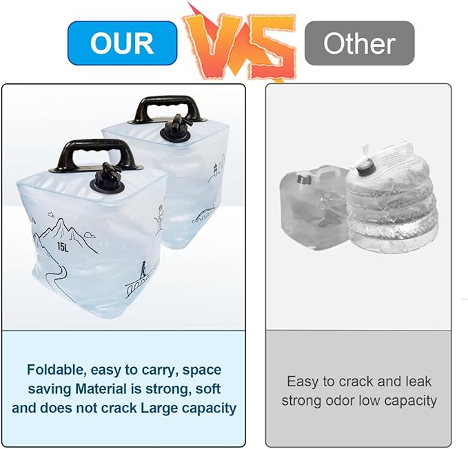 3.4/4 Gallon Collapsible Water Container, BPA Free Camping Water Storage Containers, Water Storage Jug with Spigot, Leakproof for Camping, Survival