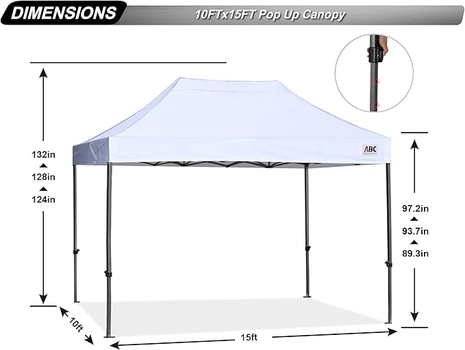ABCCANOPY Patio Pop Up Canopy Tent 10x15 Commercial-Series (White)