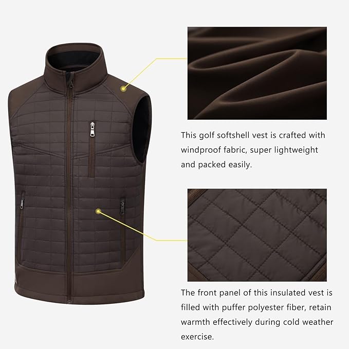 Vcansion Men's Lightweight Fleece Lined Puffer Vest Softshell Outerwear Sleeveless Jacket for Hiking Travel Golf