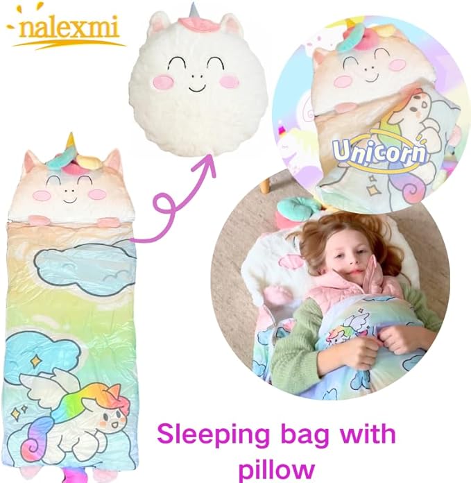 Sleeping Bag for Kids, Preschool Nap Mat, Toddler Sleeping Bag with Pillow for Daycare, Ages 3+, Large Size