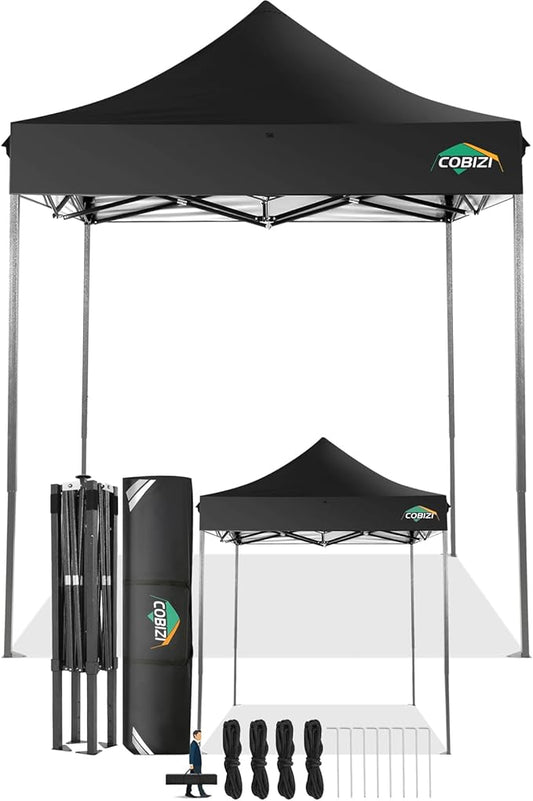 COBIZI 6.6x6.6 Pop Up Canopy Without Sidewall,Heavy Duty Canopy UPF 50+ All Season Wind Waterproof Commercial Outdoor Party Tents for Parties Canopy Gazebo with Storage Bag(6.6 x 6.6 ft Black)