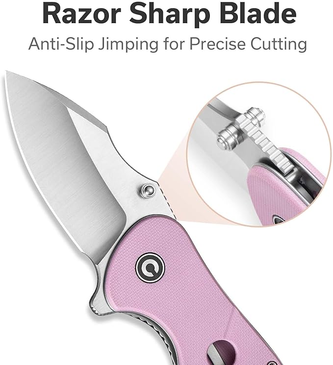 CIVIVI Gordo Small Folding Pocket Knife for EDC, 2.51" D2 Blade G10 Handle with Carry Clip, Slim EDC Pocket Knife for Women Men C22018C-4, Pink