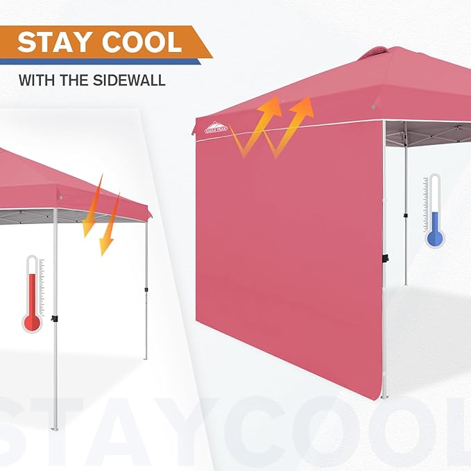 EAGLE PEAK Pop Up Canopy Tent with 1 Sidewall, Easy Setup Event Tent, Outdoor Sun Shade, Wheeled Carry Bag, Stakes and Guy Ropes, Instant Canopy 10x10, Peach Pink