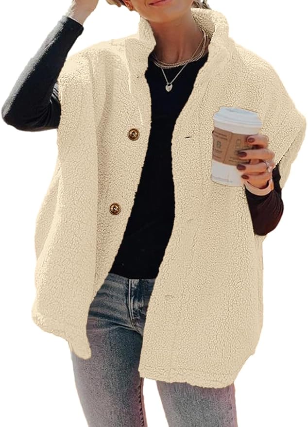 Hongqizo Womens Fuzzy Fleece Vest Casual Oversized Warm Button Down Sherpa Vest Jacket with Pockets
