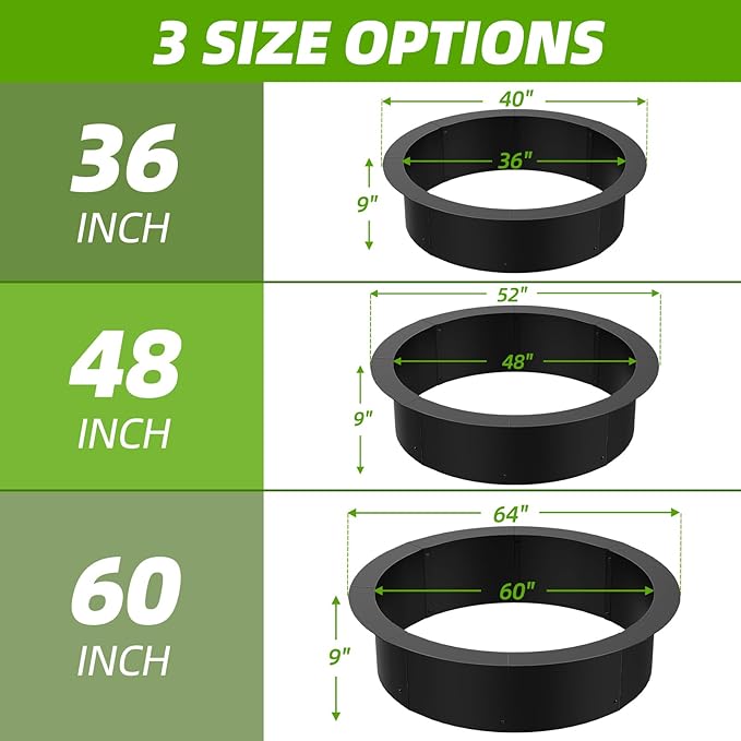 60 inch Inner Fire Pit Ring, 64 inch Outer Large Round Steel Fire Pit Insert Metal Fire Ring Liner Rim Heavy Duty for Outdoor