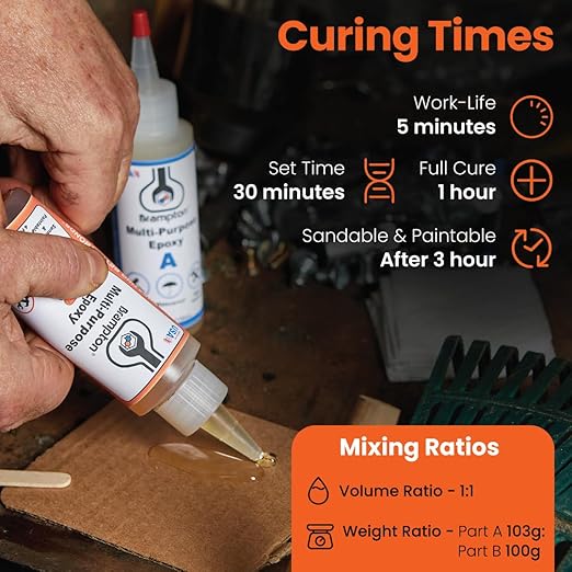 Brampton Multi-Purpose Epoxy, Quick 30-Minute Set, Waterproof 2-Part Epoxy Glue Kit for Tile, Metal, Ceramic, Glass, Wood, Stone, Strong Bonding, Sandable, Paintable Resin, Easy 1:1 Mix, 16 oz