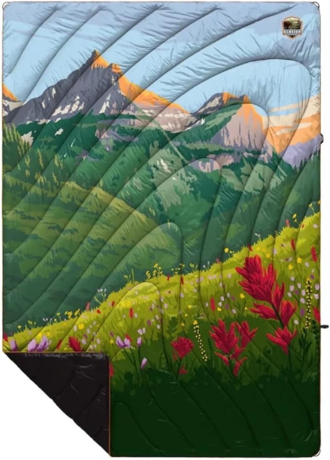 Rumpl Original Puffy Glacier National Park Blanket for Camping and Outdoors, V1, Glacier V1
