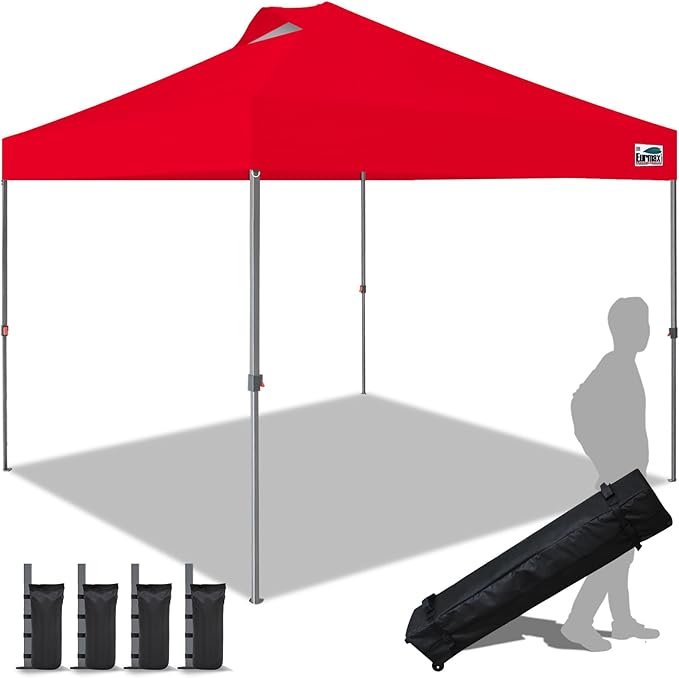 Eurmax USA NOMATTER ONE-Person Open&Close 10x10ft Pop Up Canopy Tent,Portable Shelter Canopy for Outdoor Events,Instant Canopies, Temporary Sunshade,Bonus 4 Sand Bags(Red)