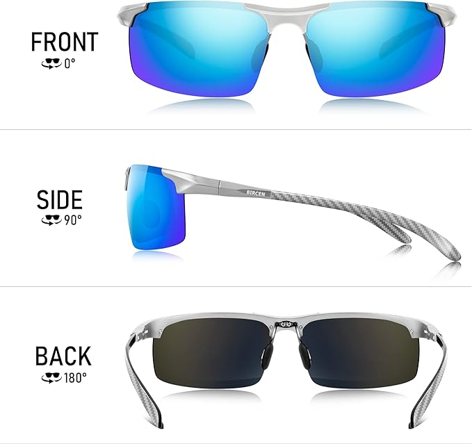 BIRCEN Polarized Carbon-Fiber Sunglasses for Men: Ultralight UV Protection Sun Glasses for Outdoor Sports Fishing Golf Hiking